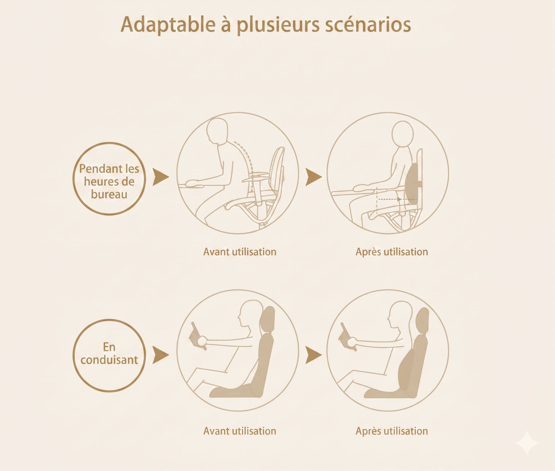 Coussin lombaire Lunara polyvalent — bureau, voiture, canapé — soutien dos partout