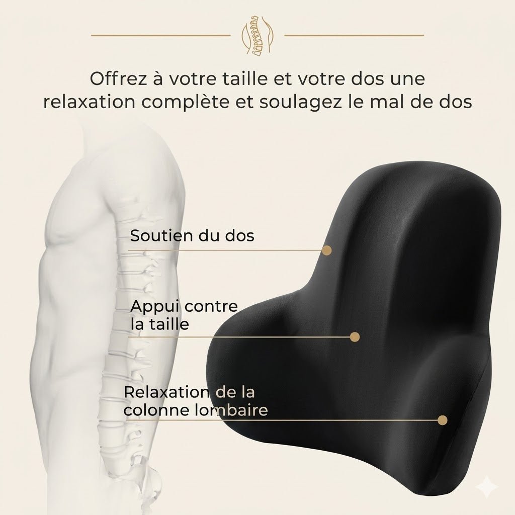 Coussin lombaire Lunara — courbure ergonomique restaure la lordose et soutient la colonne