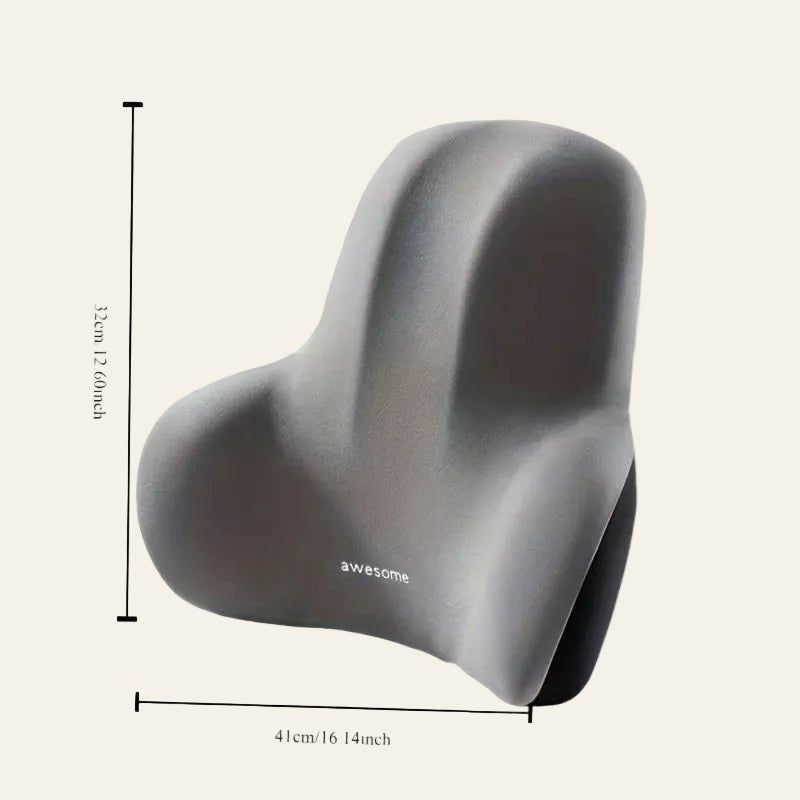 Dimensions et profil du coussin lombaire Lunara — soutien dos bureau et télétravail