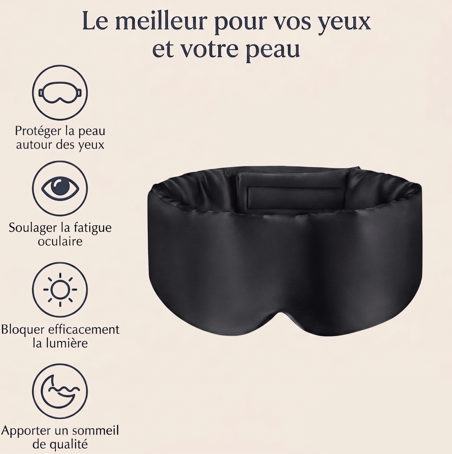 Détail élastique ajustable masque de nuit Lunara soie naturelle