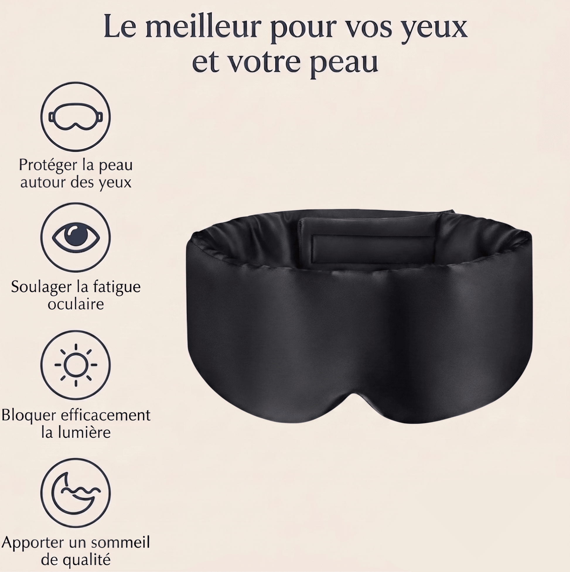 Détail élastique ajustable masque de nuit Lunara soie naturelle