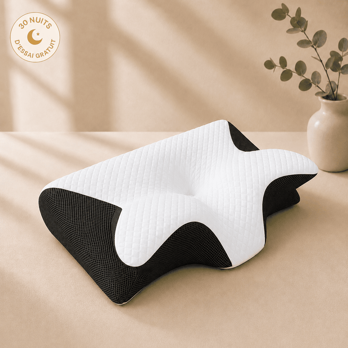 Oreiller cervical Lunara en mousse à mémoire de forme pour le soutien de la nuque